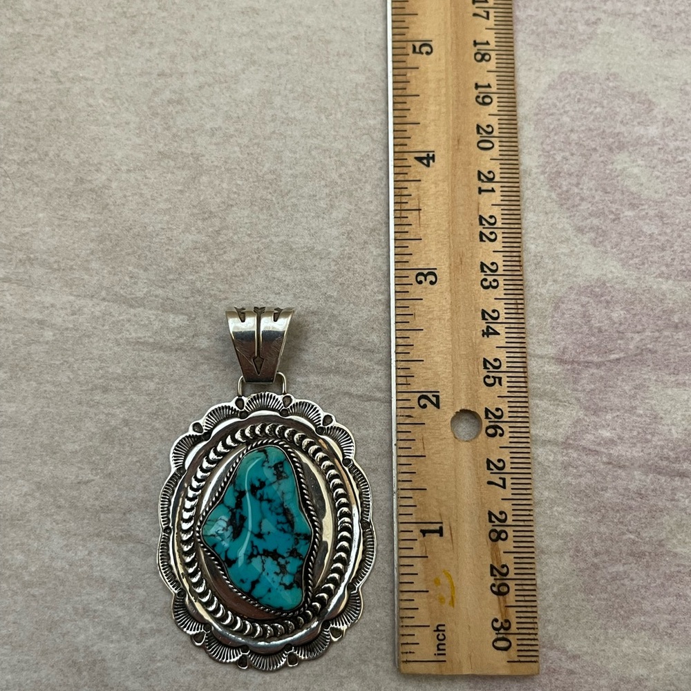 Authentic Navajo Sterling Silver Large Pendant with Turquoise by Sunshine Reeves - Picture 4 of 7